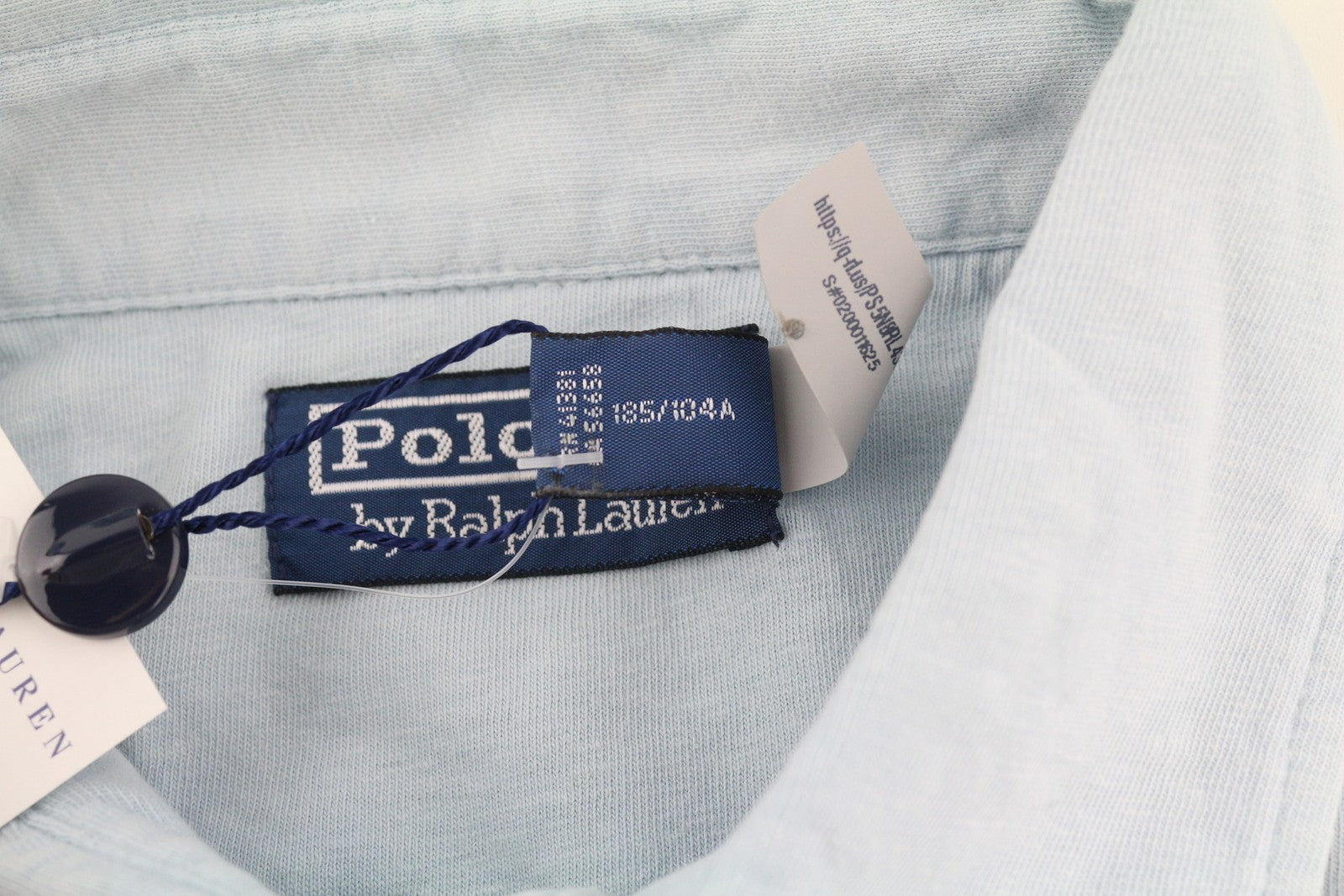 RALPH LAUREN vyriški XL dydžio mėlyni lininio mišinio trumpomis rankovėmis polo marškinėliai su logotipu, rekomenduojama kaina – 169 € 