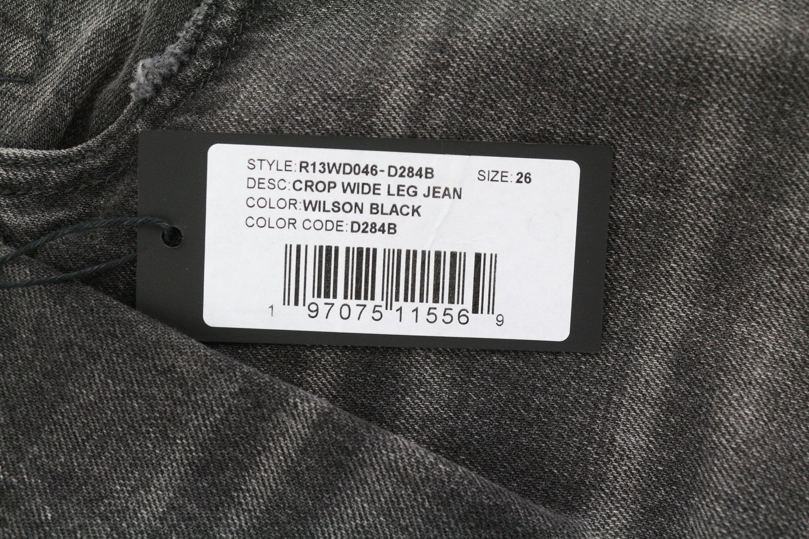 R13 trumpi plačių klešnių moteriški džinsai, 26 Wilson juodi, skalbti iki kulkšnies, rekomenduojama kaina – 695 € 