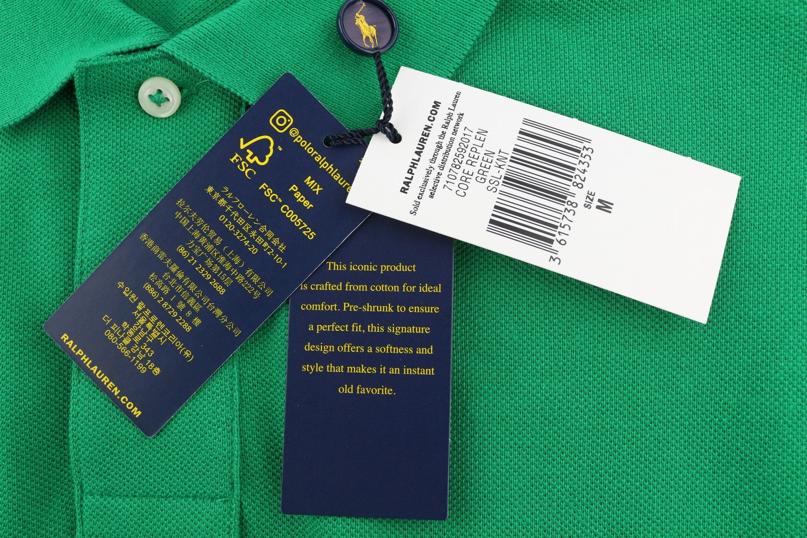 RALPH LAUREN „Custom Slim Fit“ vyriški marškinėliai su žaliais trumpomis rankovėmis, rekomenduojama kaina – 125 € 