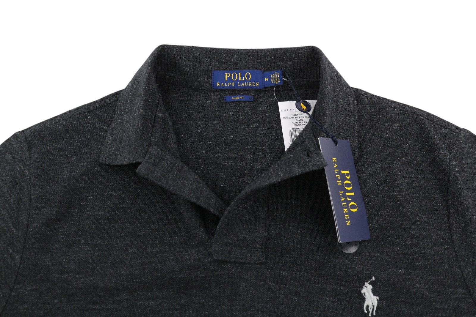 RALPH LAUREN Slim Fit vyriški marškinėliai M juodi plautų rankovių polo marškinėliai 