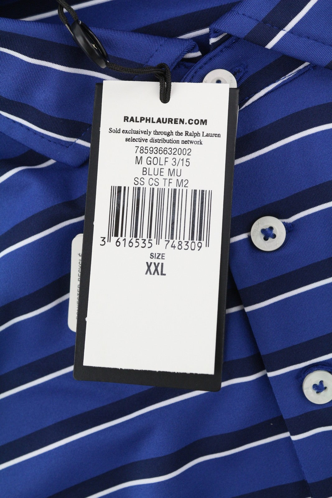 RLX RALPH LAUREN golfo vyriški marškinėliai su mėlynais dryžuotais trumpomis rankovėmis, 2XL dydžio 