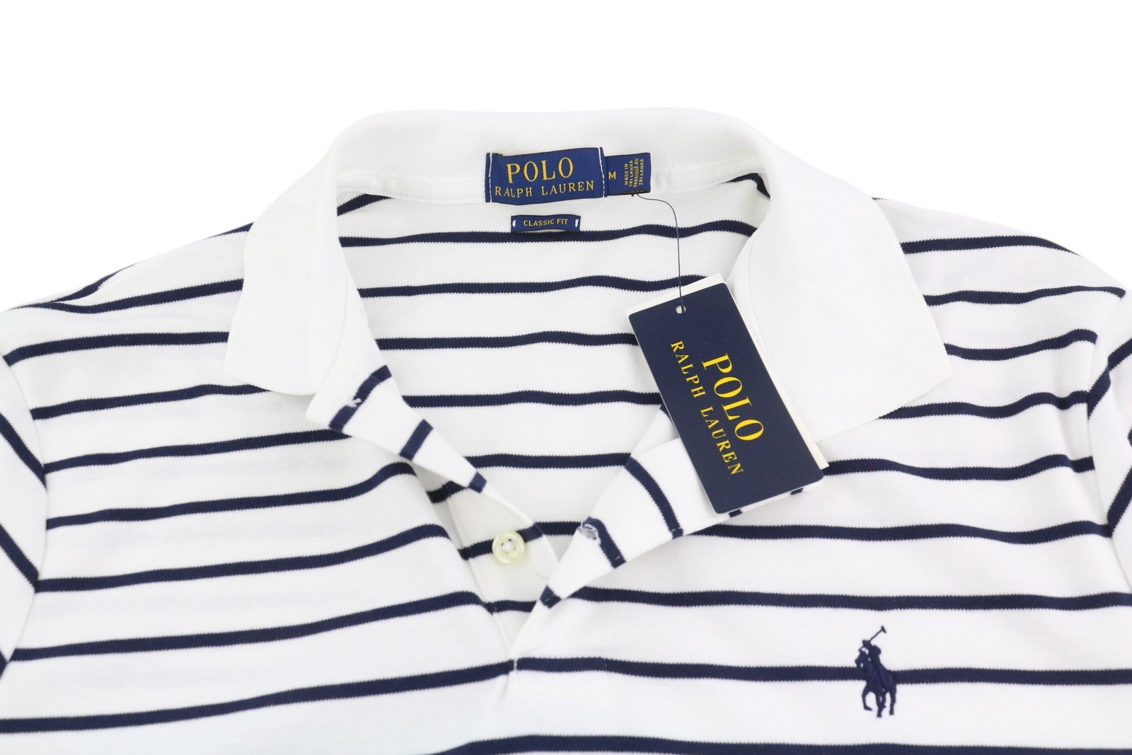 RALPH LAUREN klasikinio stiliaus vyriški marškinėliai M, balti, trumpomis rankovėmis, dryžuota polo apykakle 