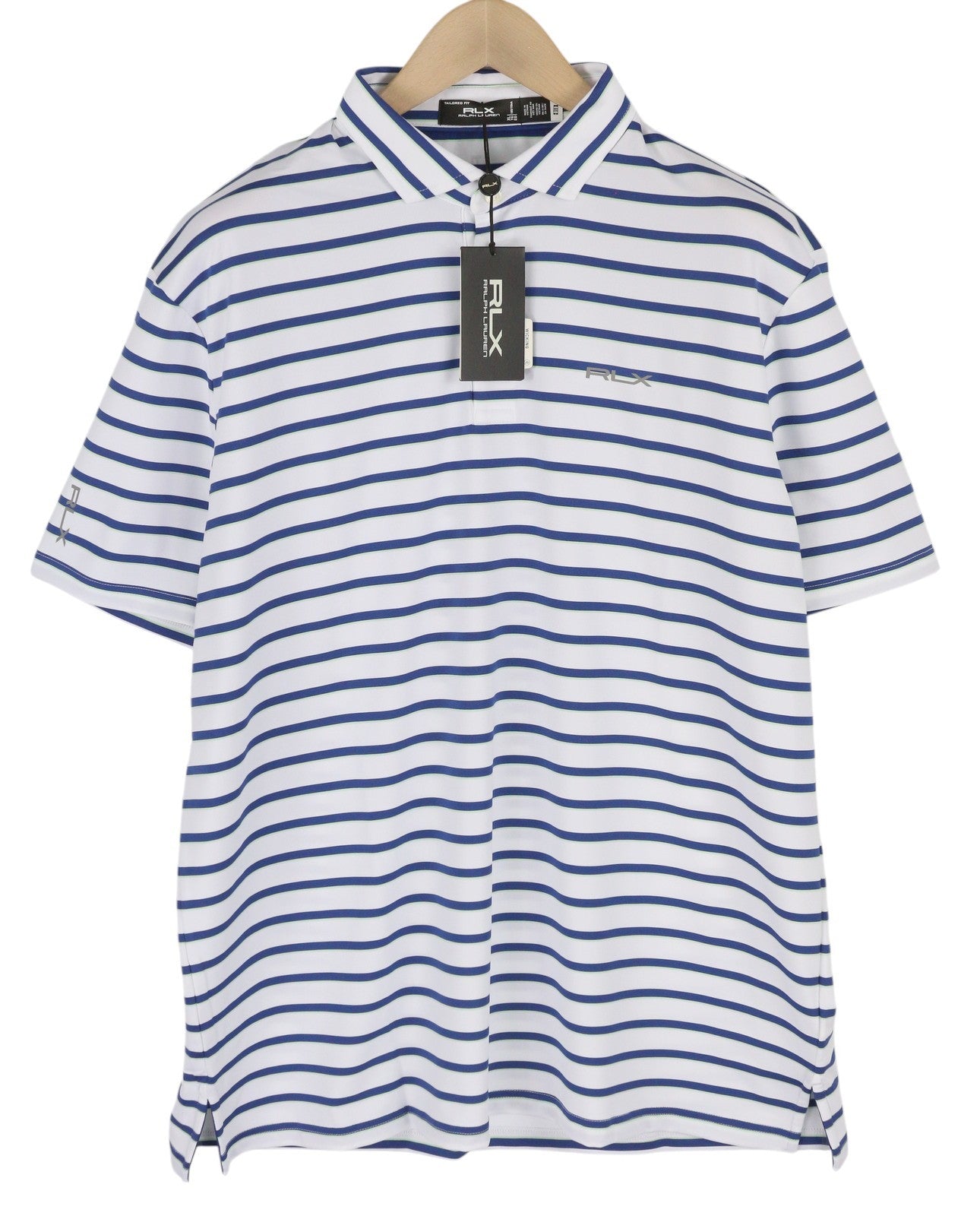 RLX RALPH LAUREN golfo vyriški marškinėliai XL dydžio, balti dryžuoti, trumpomis rankovėmis, su gobtuvu. 