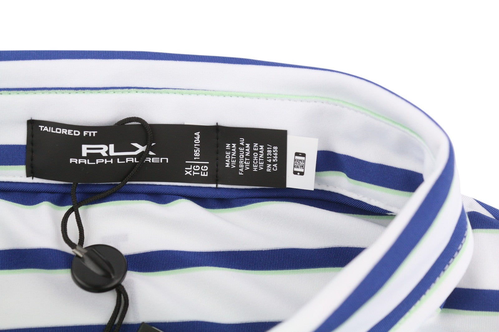 RLX RALPH LAUREN golfo vyriški marškinėliai XL dydžio, balti dryžuoti, trumpomis rankovėmis, su gobtuvu. 