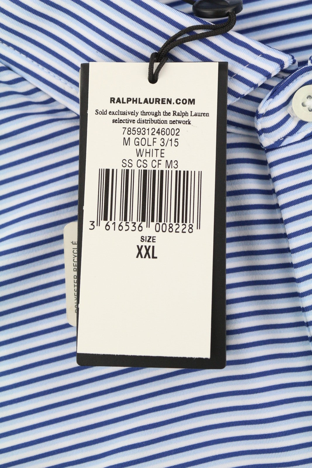 RLX RALPH LAUREN golfo vyriški marškinėliai su mėlynais dryžuotais ir trumpomis rankovėmis bei polo kaklu, 2XL dydžio. 