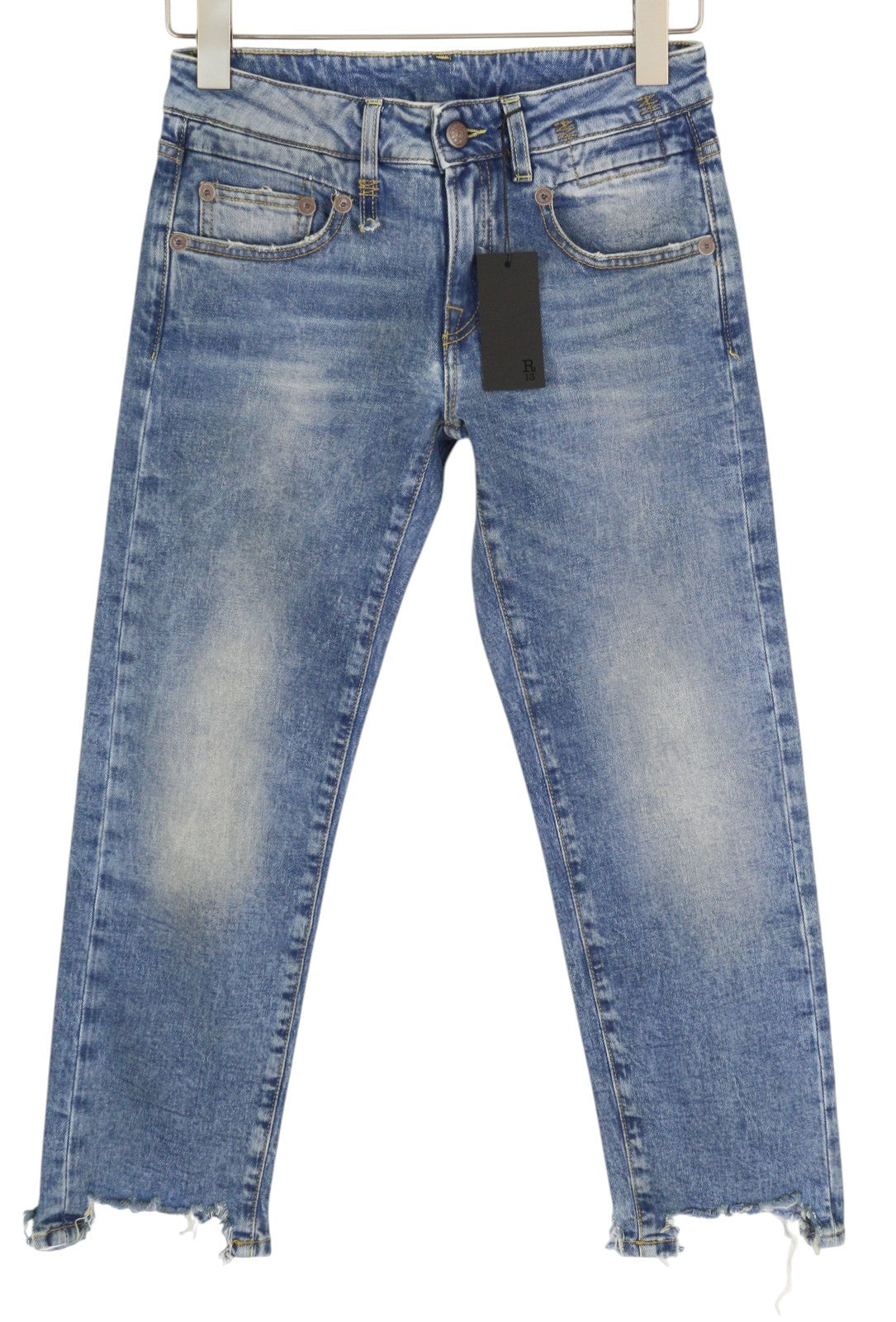 R13 berniukiški tiesūs moteriški džinsai iki 24 kulkšnies, tamprūs, skalbti, RRP 595 € 