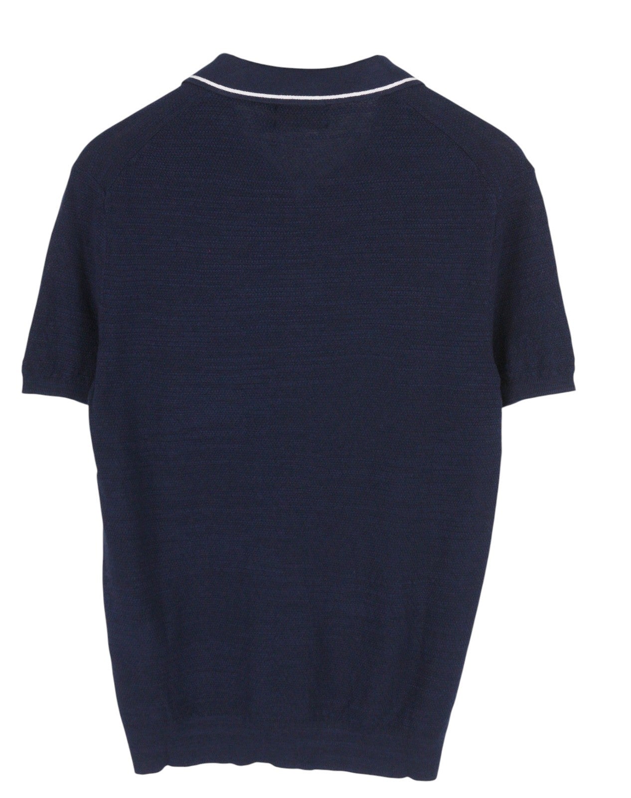 RALPH LAUREN vyriški mėlyni trumpomis rankovėmis lininio mišinio tekstūruoti polo marškinėliai S dydžio, rekomenduojama kaina – 241 € 