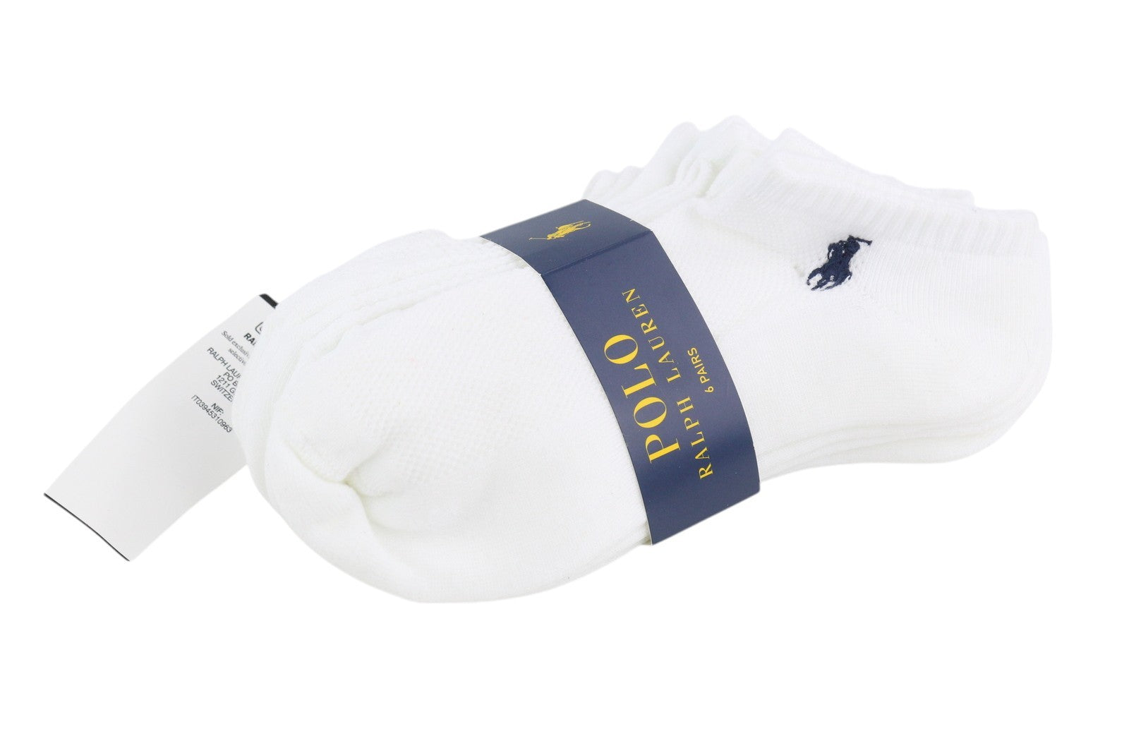 RALPH LAUREN vyriškos kojinės OS baltos siuvinėto logotipo žemos iškirptės unisex 6 poros 