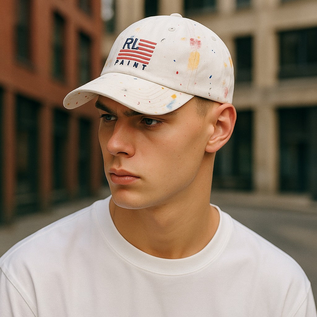 RALPH LAUREN Men Cap 59 CM White Paint Colourful Sport Baseball RRP€139