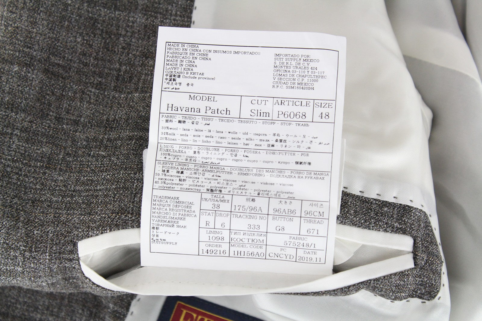 SUITSUPPLY Havana Patch Men's UK38R Wool Silk Linen Brown 2 Piece Lined Suit