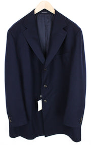 „SUITSUPPLY Vicenza“ vyriškas tamsiai mėlynas vilnonis, vidutinio ilgio flanelinis paltas, UK52R, su pamušalu 