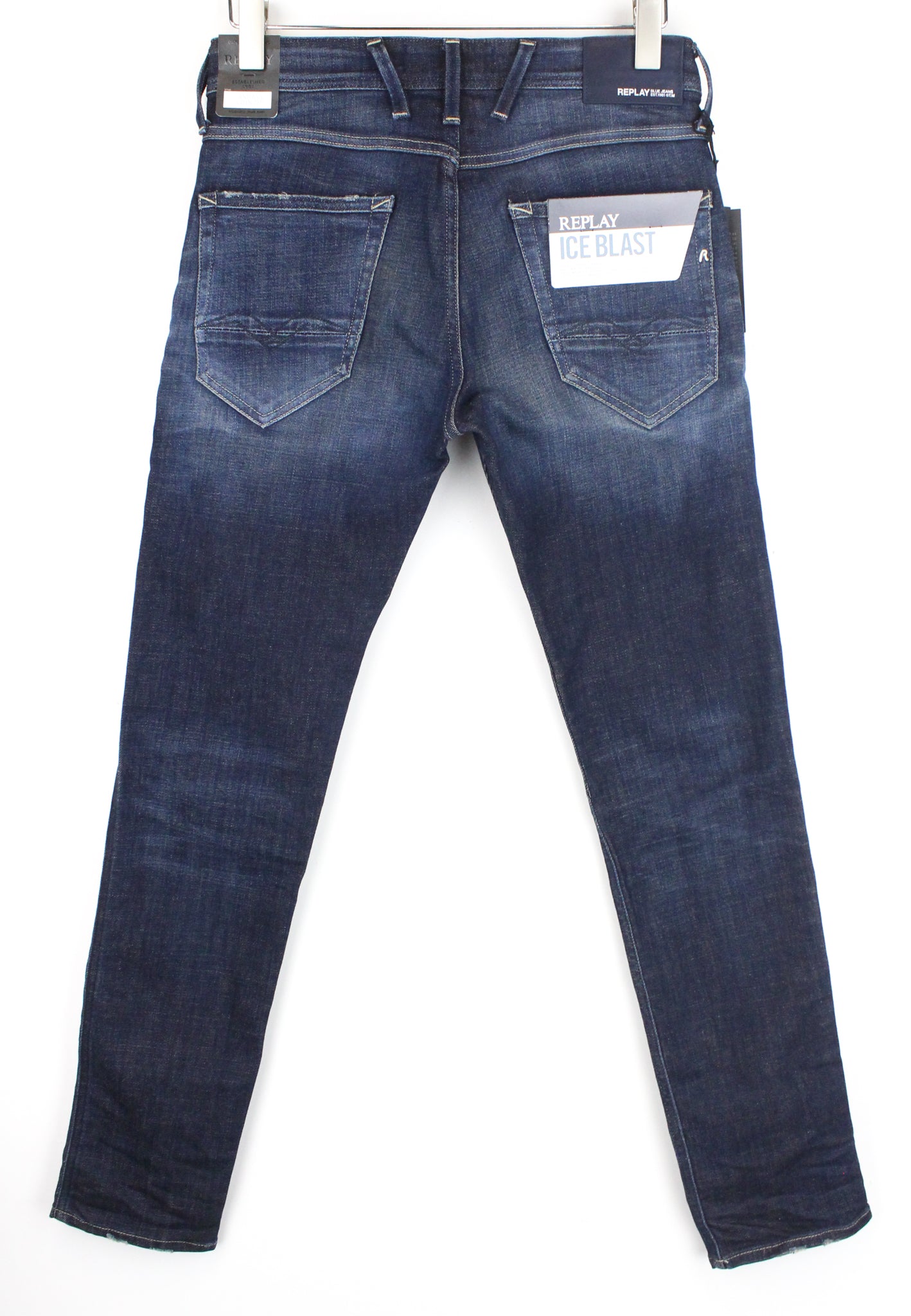 REPLAY Anbass Ice Blast vyriški W29/L32 tamprūs ploni blukinto džinso mėlyni džinsai 