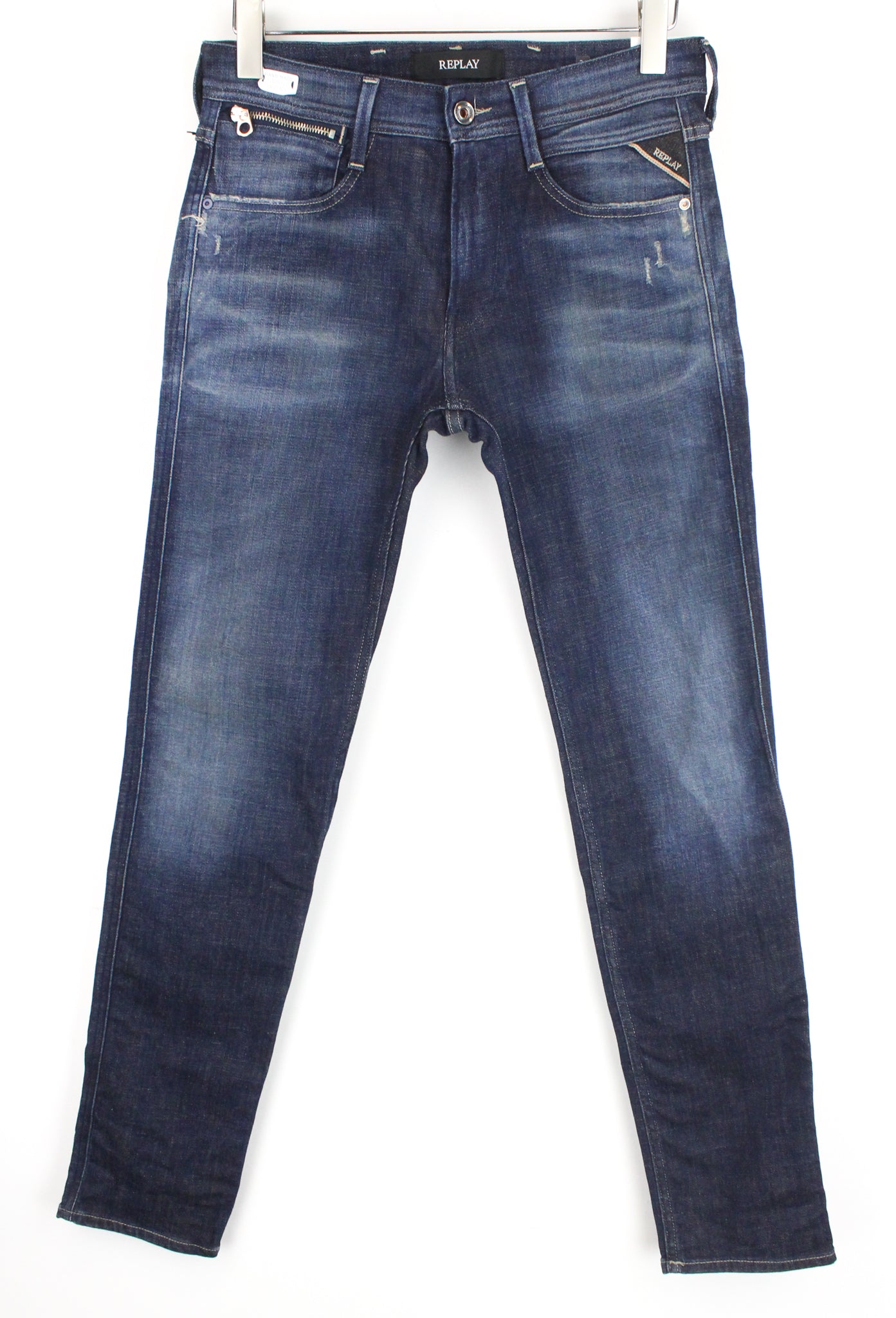 REPLAY Anbass Ice Blast vyriški W29/L32 tamprūs ploni blukinto džinso mėlyni džinsai 