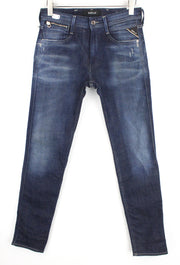 REPLAY Anbass Ice Blast vyriški W29/L32 tamprūs ploni blukinto džinso mėlyni džinsai 