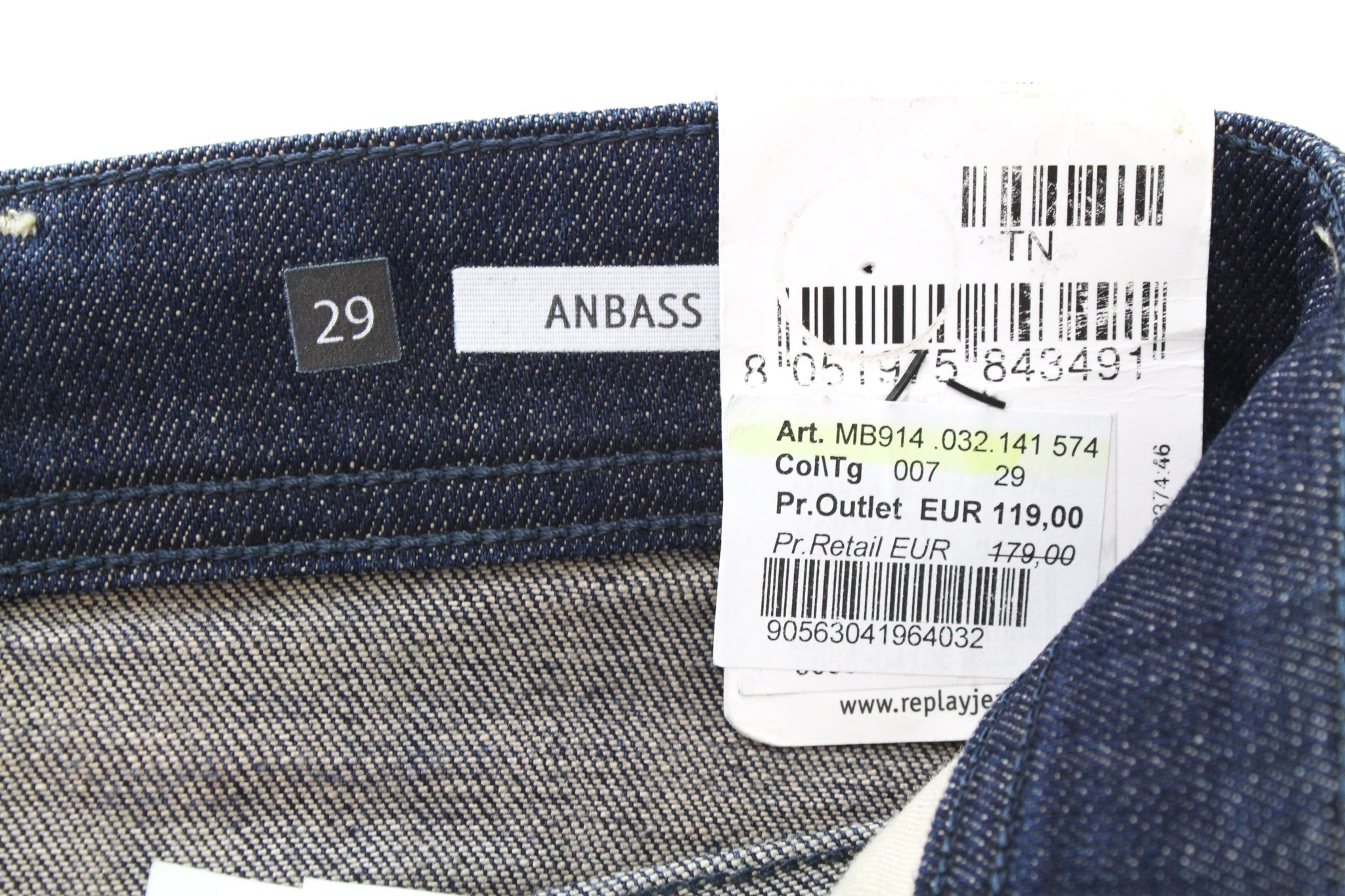 REPLAY Anbass Ice Blast vyriški W29/L32 tamprūs ploni blukinto džinso mėlyni džinsai 