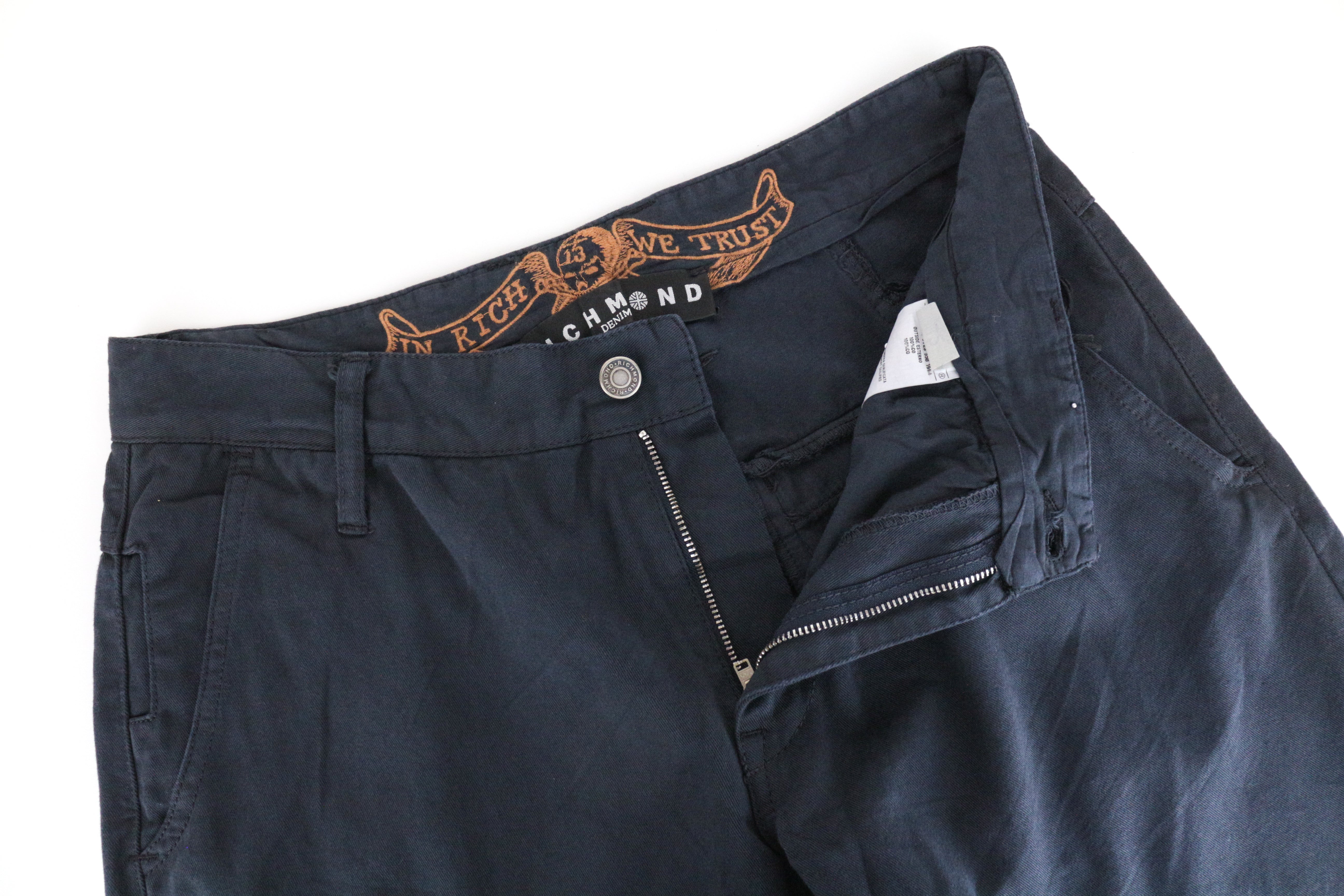 RICHMOND Men's 32 Navy Chino Style Cotton Zip-Fly Pocketed Trousers