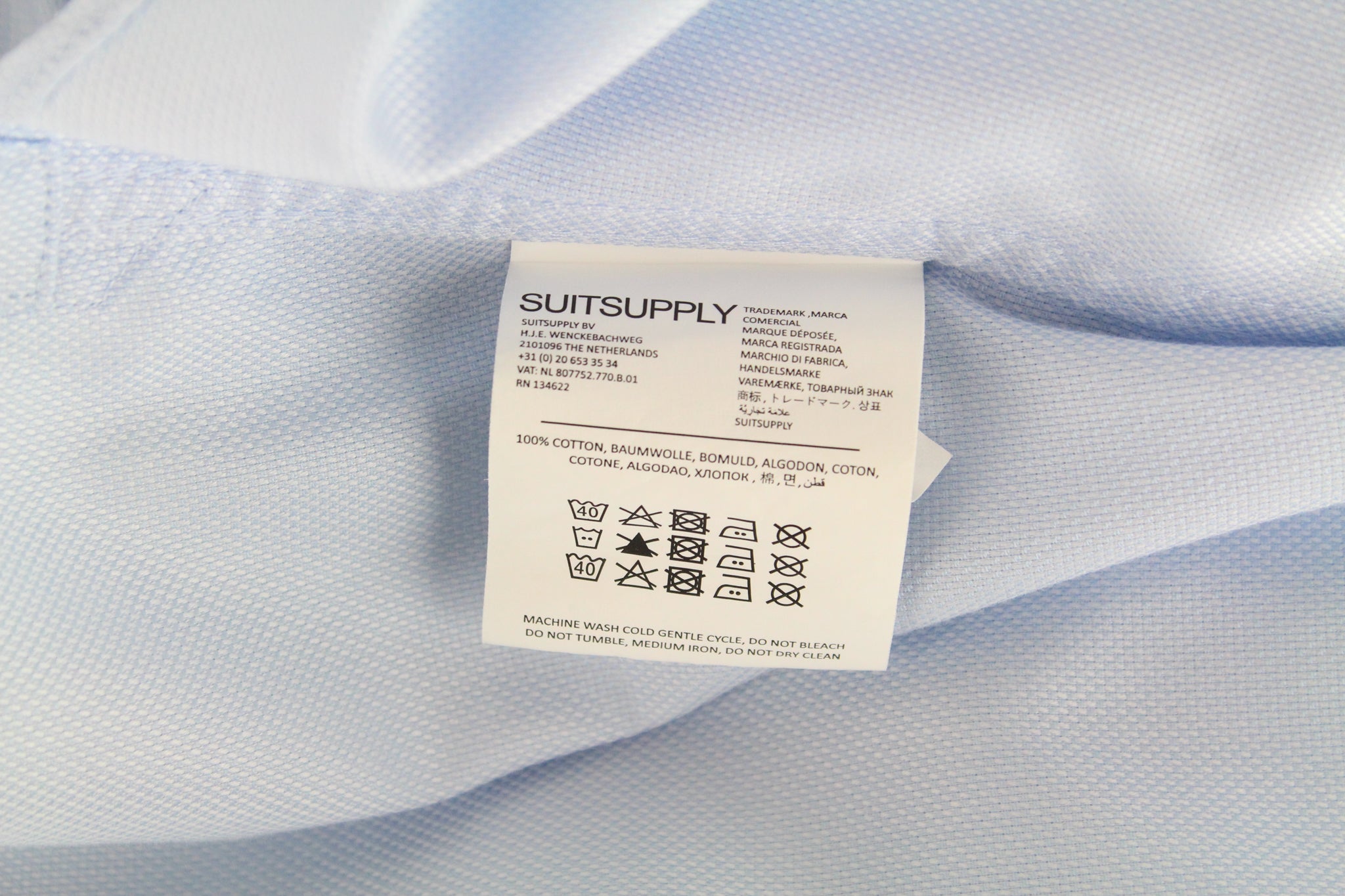 „SUITSUPPLY“ vyriški 35 dydžio mėlyni, ploni, grynos medvilnės dryžuoti marškiniai su sagomis 