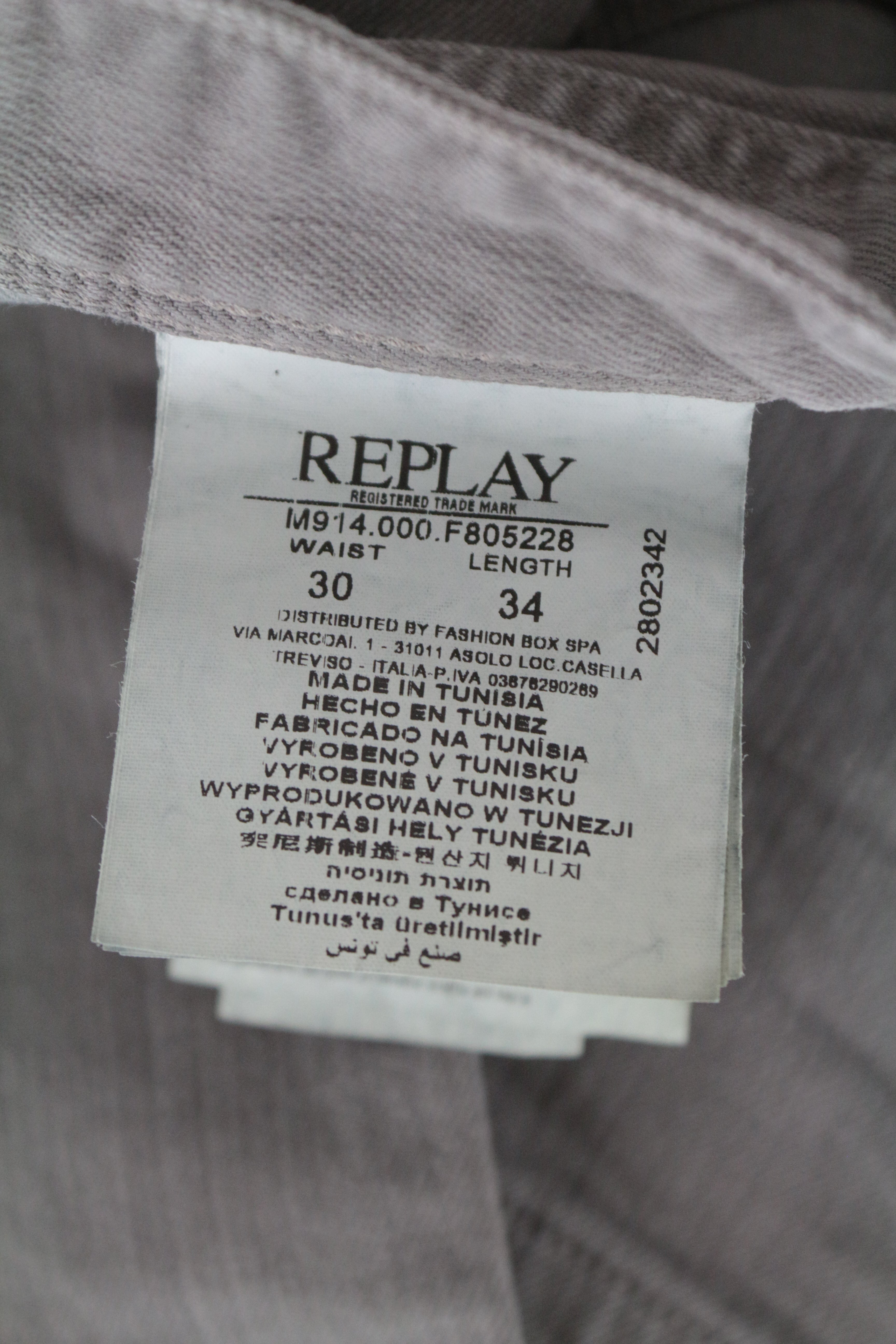 REPLAY Anbass vyriški šviesiai pilki W30/L34 stiliaus ploni tamprūs džinsai su užtrauktuku 