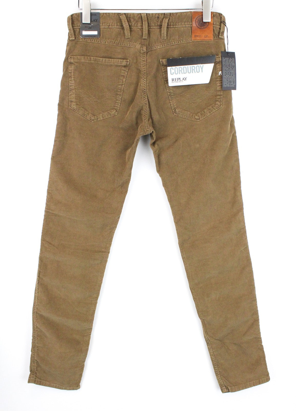 REPLAY Anbass Men's W29/L32 Mustard Brown Corduroy Slim Button-Fly Trousers