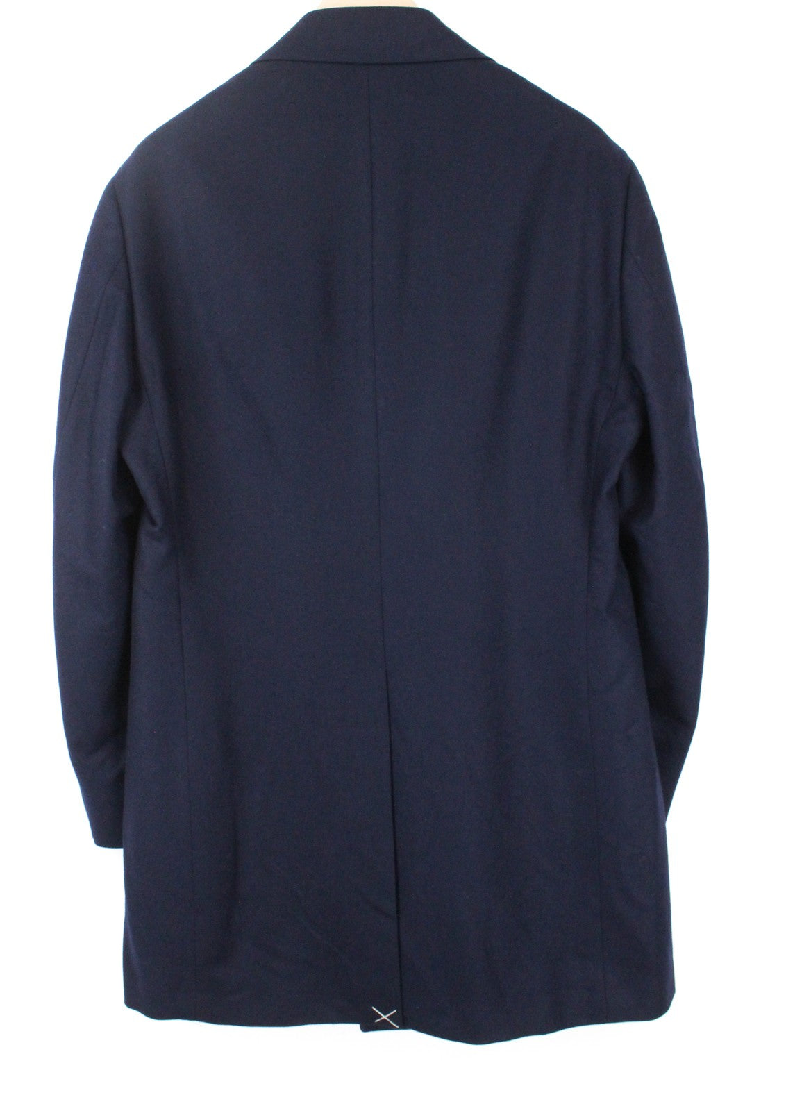 „SUITSUPPLY Vicenza“ vyriškas pamušalu tamsiai mėlynas vilnonis vidutinio ilgio flanelinis paltas, UK44S, dydžiai 