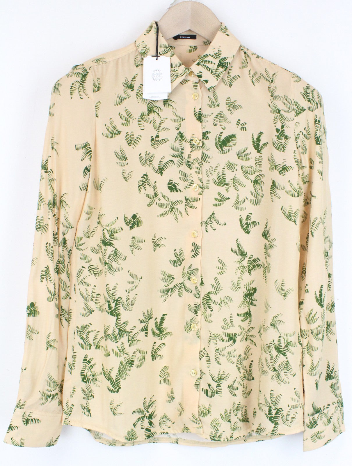 DENHAM Jessie moteriška XS dydžio oranžinė lapų rašto palaidinė su sagomis ir palmių raštu 