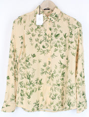 DENHAM Jessie moteriška XS dydžio oranžinė lapų rašto palaidinė su sagomis ir palmių raštu 