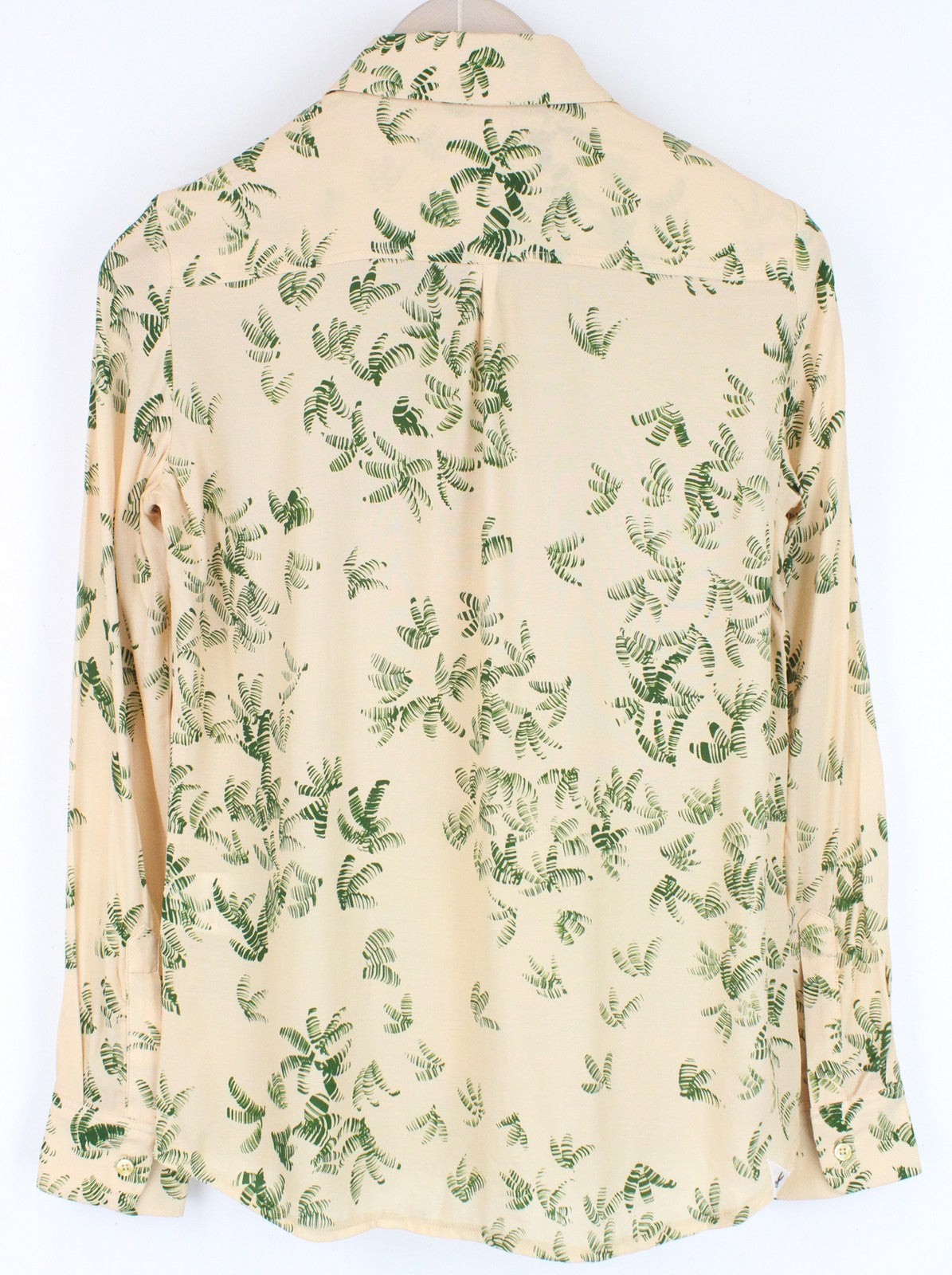 DENHAM Jessie moteriška XS dydžio oranžinė lapų rašto palaidinė su sagomis ir palmių raštu 