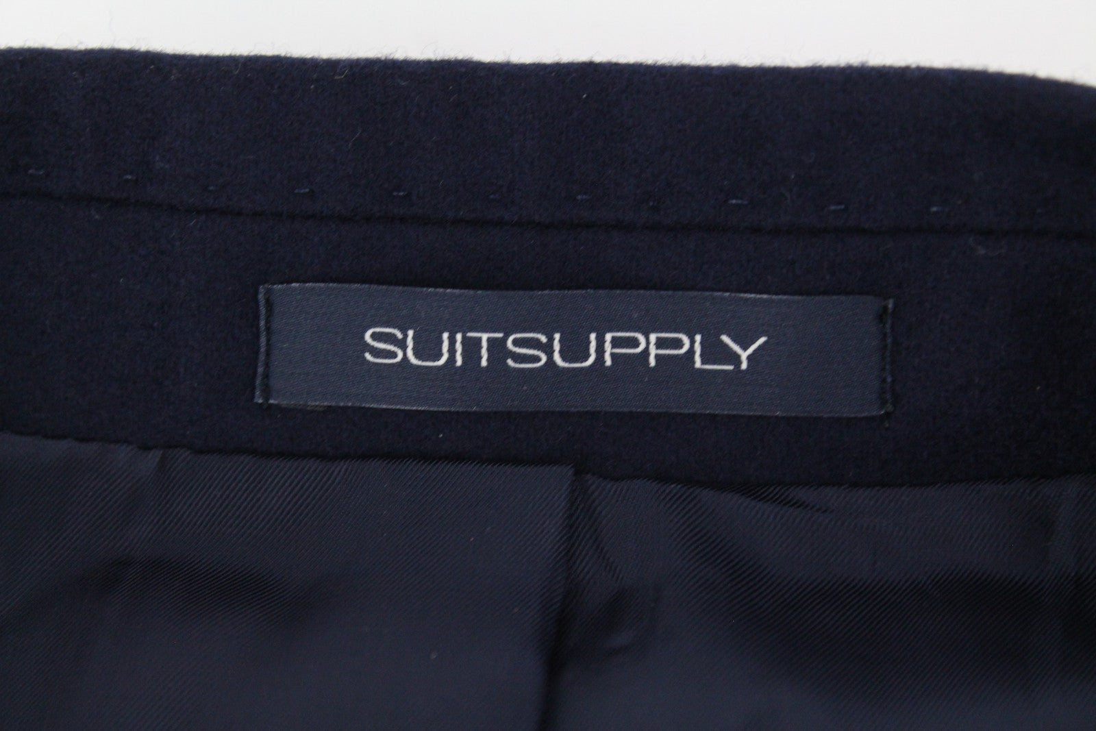 „SUITSUPPLY Vicenza“ vyriškas grynos vilnos vidutinio ilgio tamsiai mėlynas flanelinis paltas (UK48R, dydis) 