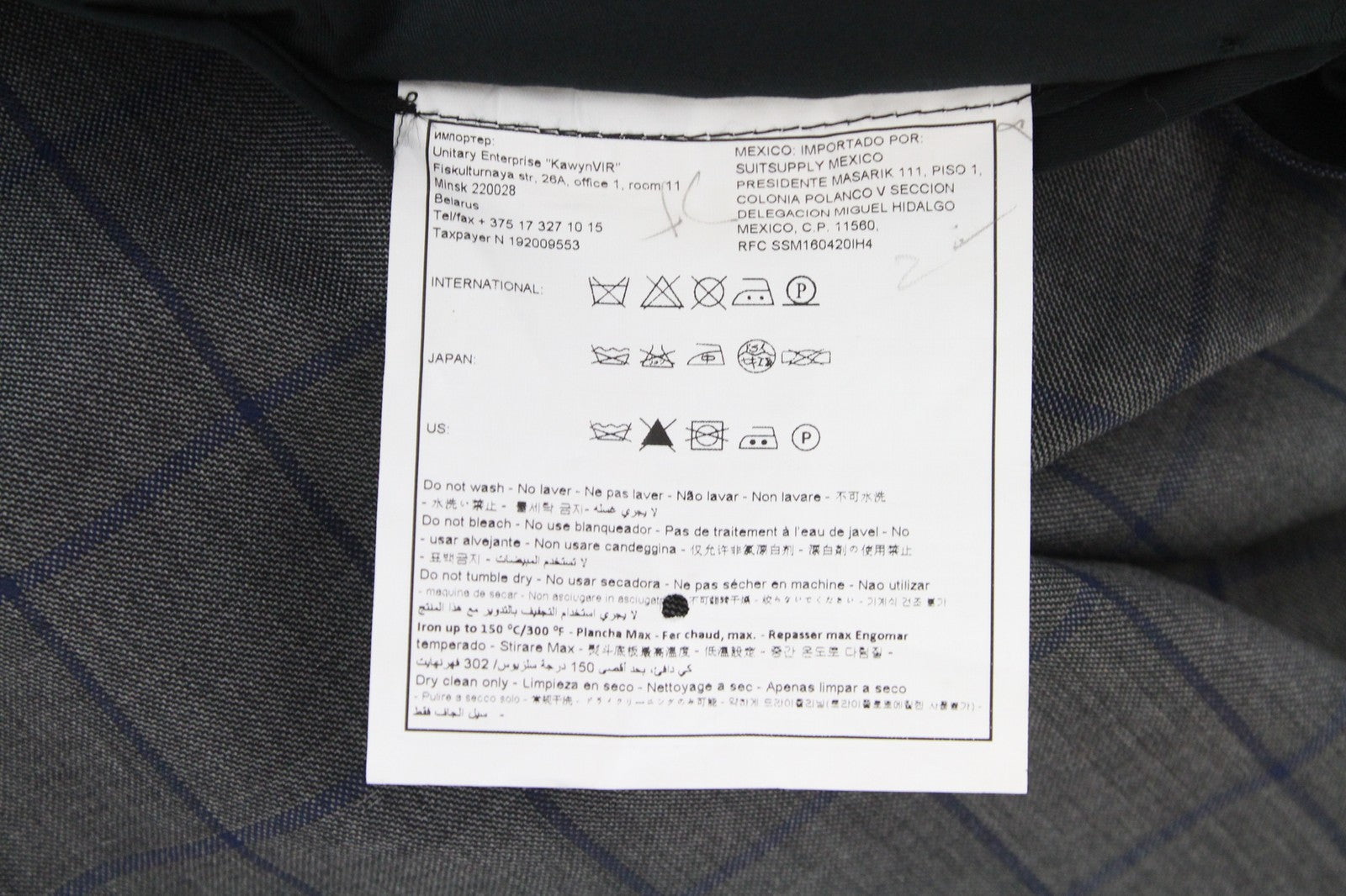 SUITSUPPLY Men's UK46S Grey Wool Classic Lined Formal Checkered Trousers