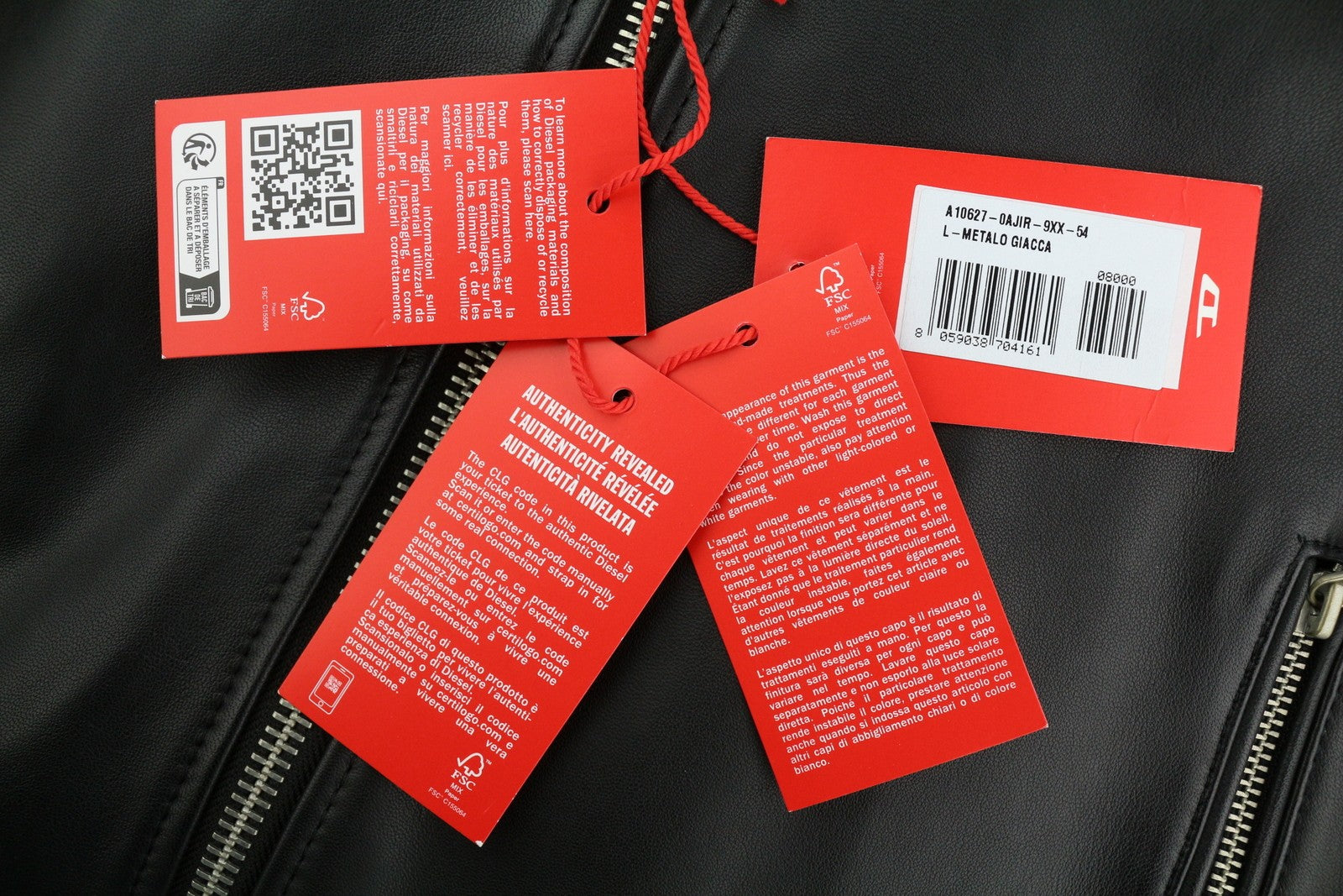 DIESEL L-Metalo vyriška striukė 54 juoda avikailio oda su užtrauktuku ir logotipu, rekomenduojama mažmeninė kaina – 795 € 