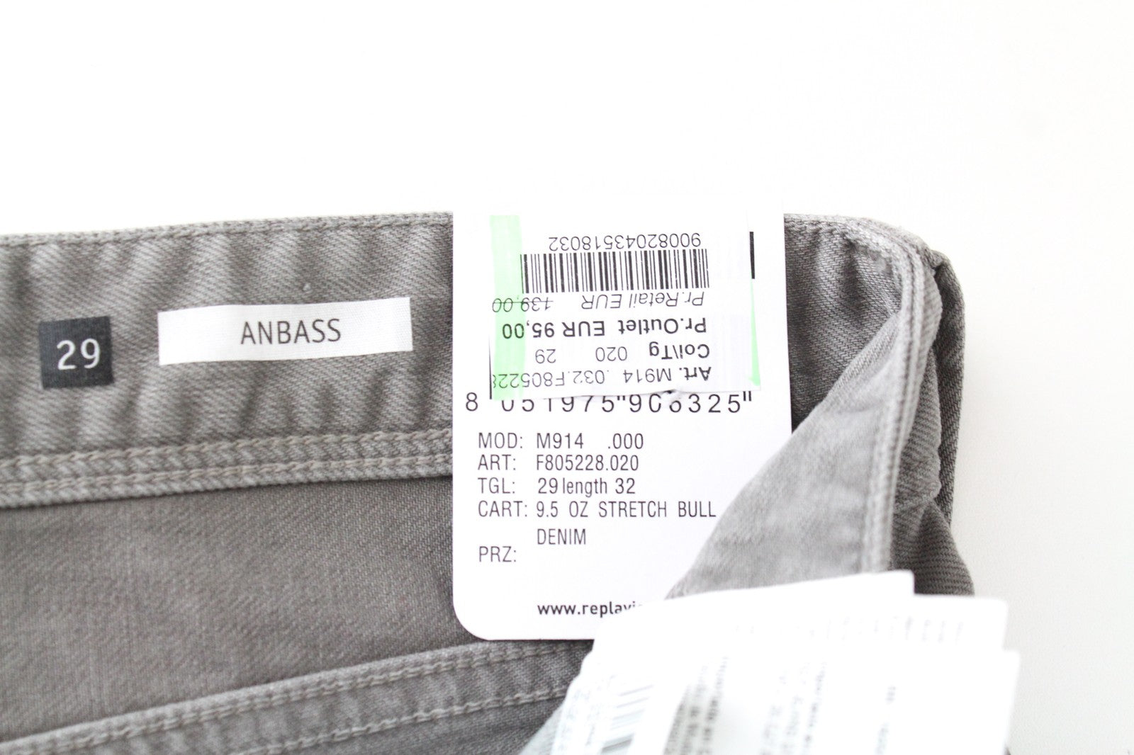 REPLAY Anbass W29/L32 vyriški ploni džinsiniai marškinėliai su 5 kišenėmis 