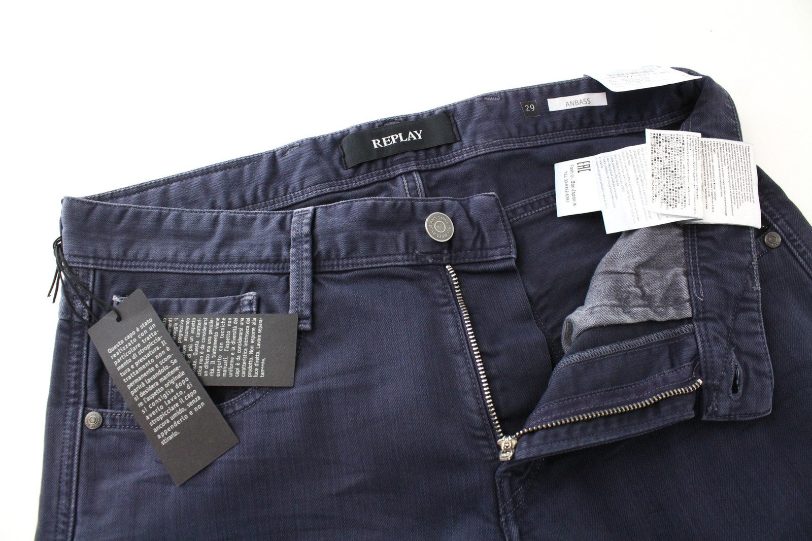 REPLAY Anbass Jeans W29/L32 Men's Slim Fit Blue Stretch Cotton 5-Pocket Cut