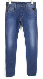 REPLAY Anbass W31/L36 Slim Fit mėlyni skalbtos tamprios medvilnės džinsai su 5 kišenėmis 