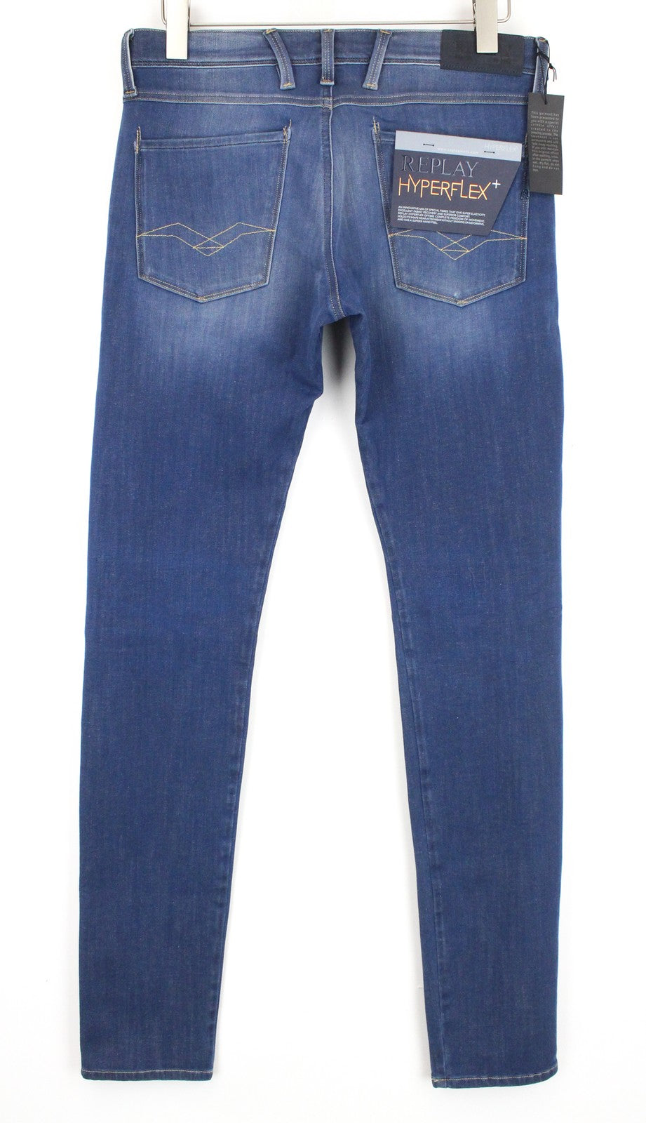 REPLAY Anbass W31/L36 Slim Fit mėlyni skalbtos tamprios medvilnės džinsai su 5 kišenėmis 