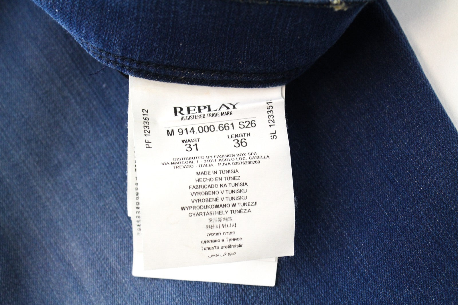 REPLAY Anbass W31/L36 Slim Fit mėlyni skalbtos tamprios medvilnės džinsai su 5 kišenėmis 