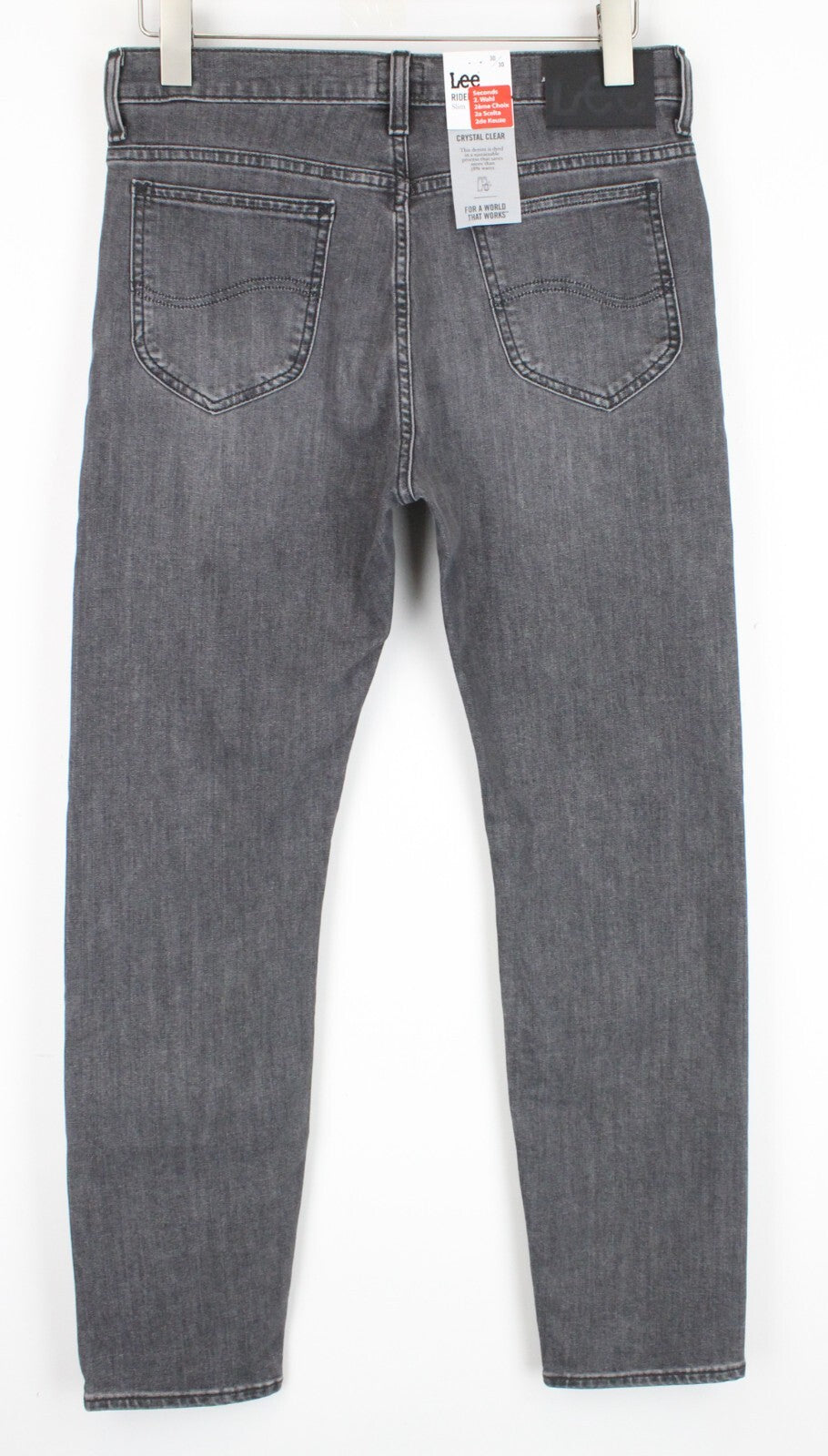 LEE Rider vyriški džinsai W30/L30 Slim pilki skalbto džinso tamprios medvilnės iškirptės 