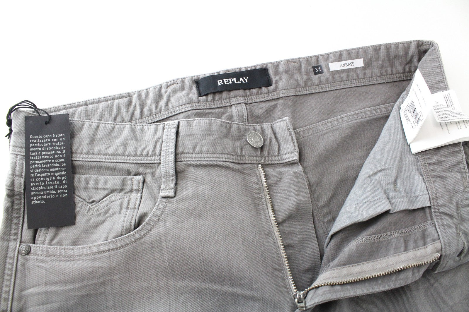 REPLAY W31/L34 Anbass džinsai, prigludę, tamprūs, pilki, medvilniniai, su 5 kišenėmis 