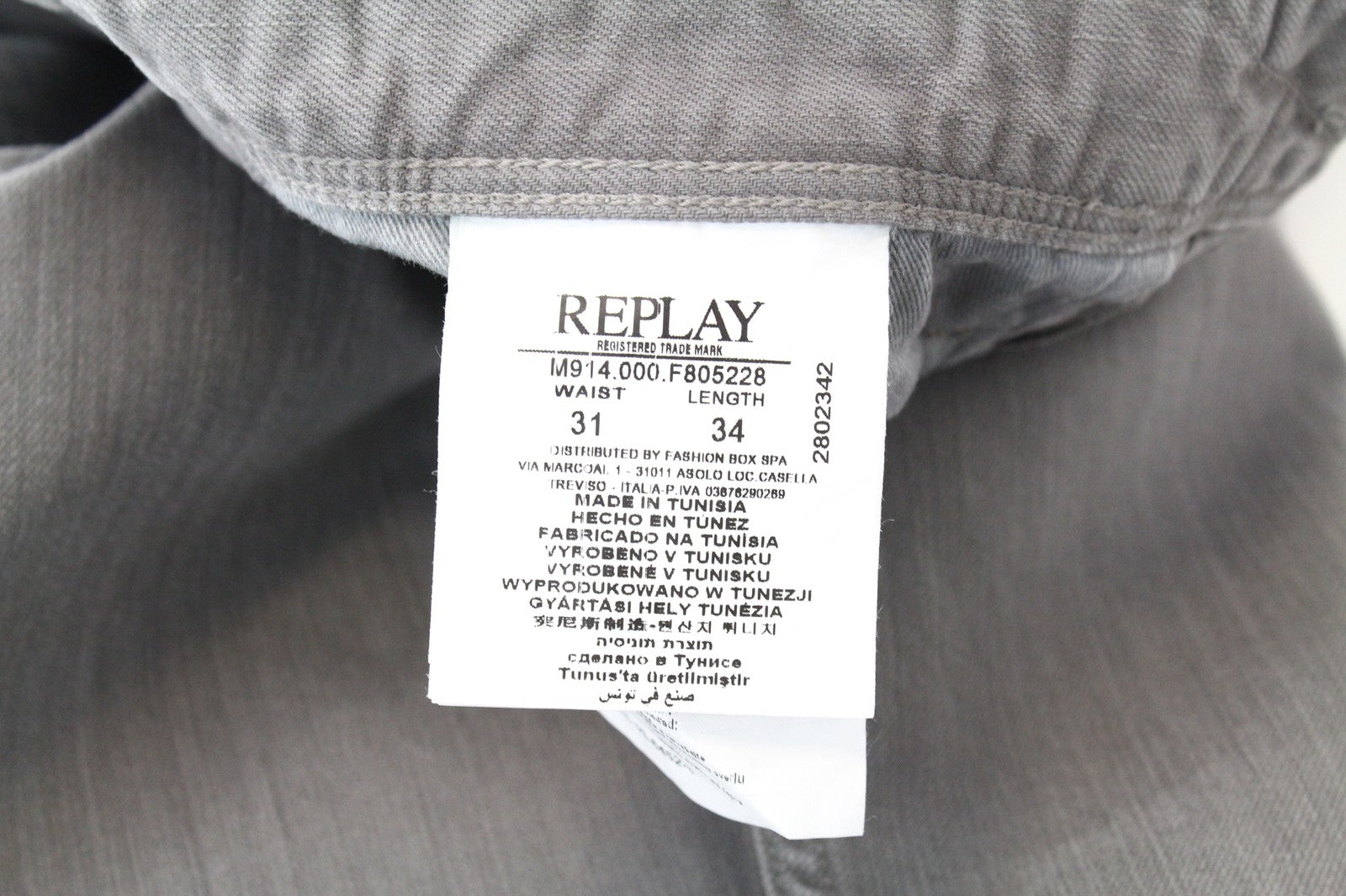 REPLAY W31/L34 Anbass džinsai, prigludę, tamprūs, pilki, medvilniniai, su 5 kišenėmis 