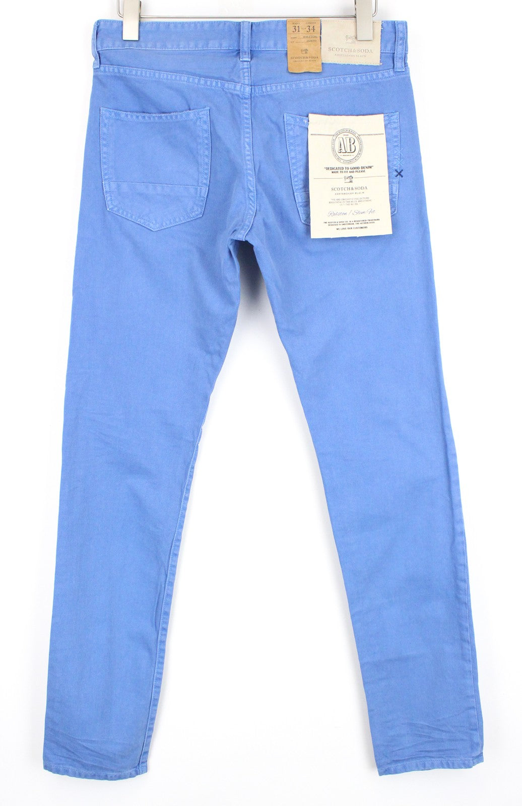 SCOTCH &amp; SODA Ralston W31/L34 Slim mėlyni dažyti grynos medvilnės vyriški džinsai