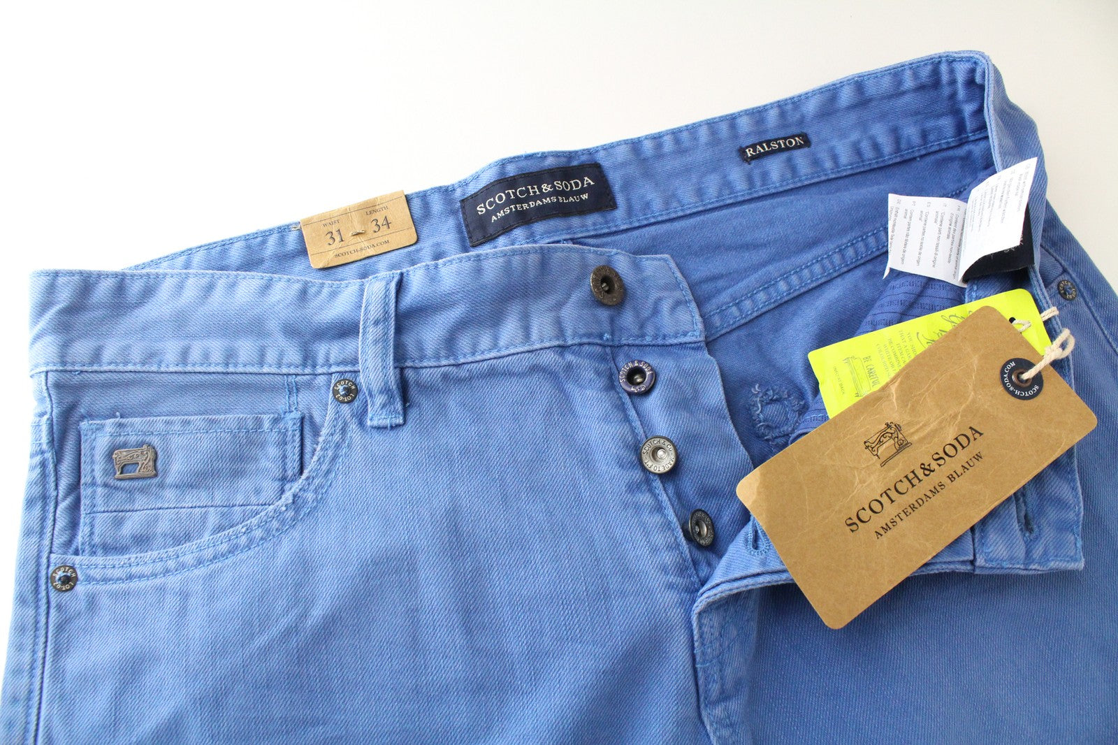 SCOTCH &amp; SODA Ralston W31/L34 Slim mėlyni dažyti grynos medvilnės vyriški džinsai