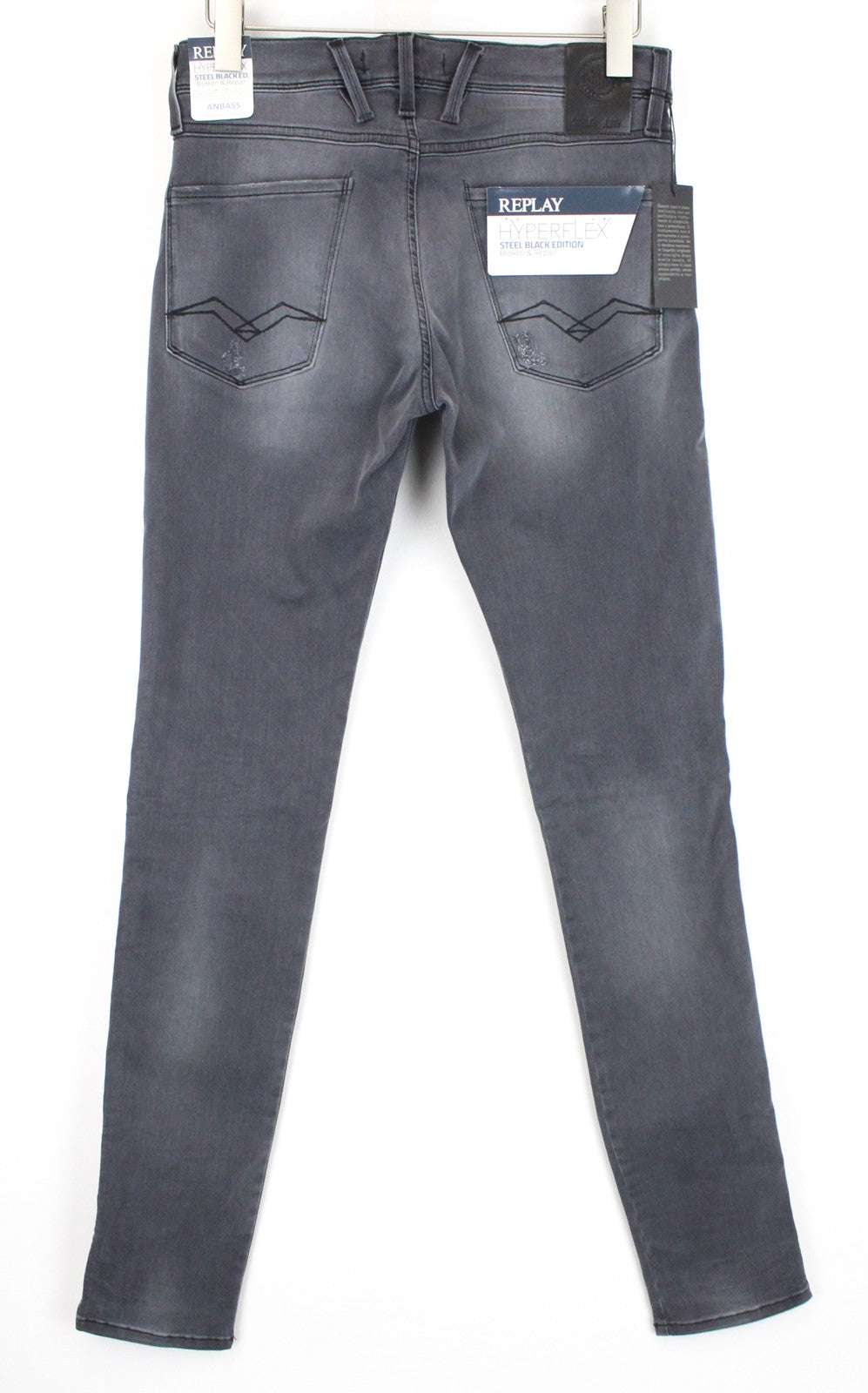 REPLAY W31/L36 Anbass pilki skalbti tamprūs medvilniniai aptempti džinsai