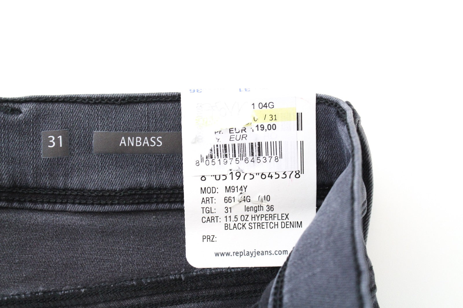 REPLAY W31/L36 Anbass pilki skalbti tamprūs medvilniniai aptempti džinsai