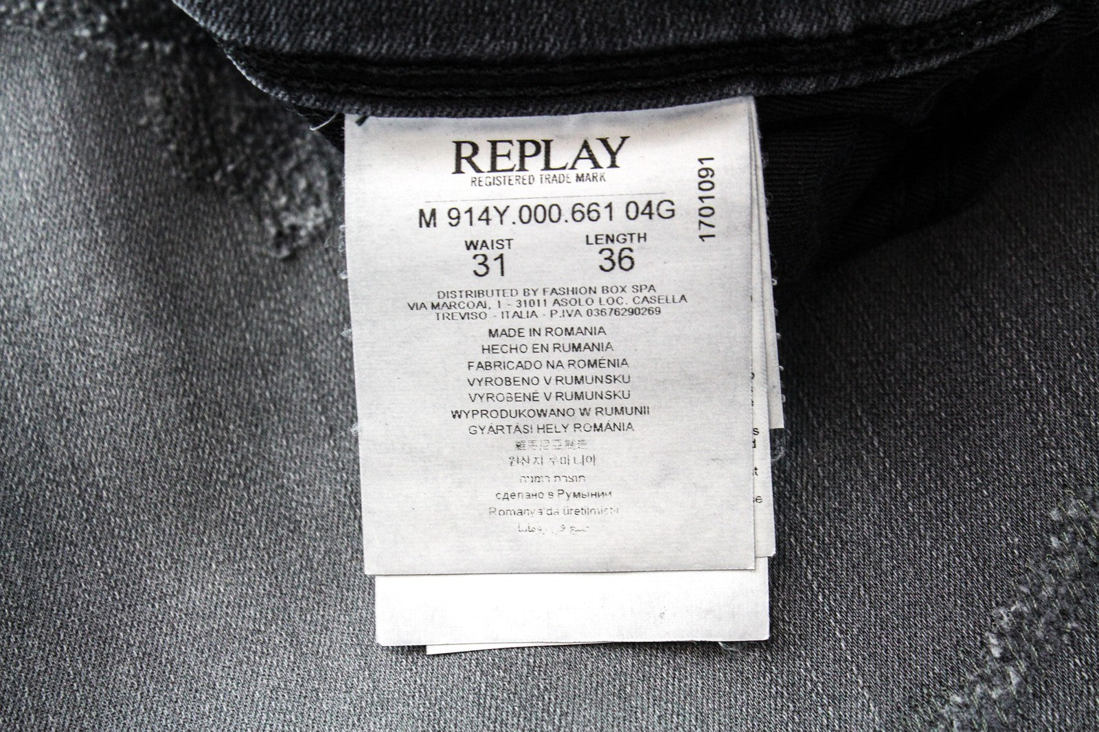 REPLAY W31/L36 Anbass pilki skalbti tamprūs medvilniniai aptempti džinsai