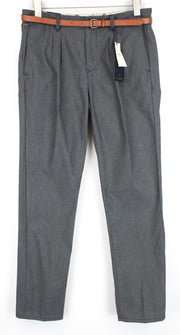 SCOTCH & SODA Stuart W31/L32 Men's Slim Cotton Trousers Grey Pleated Belted