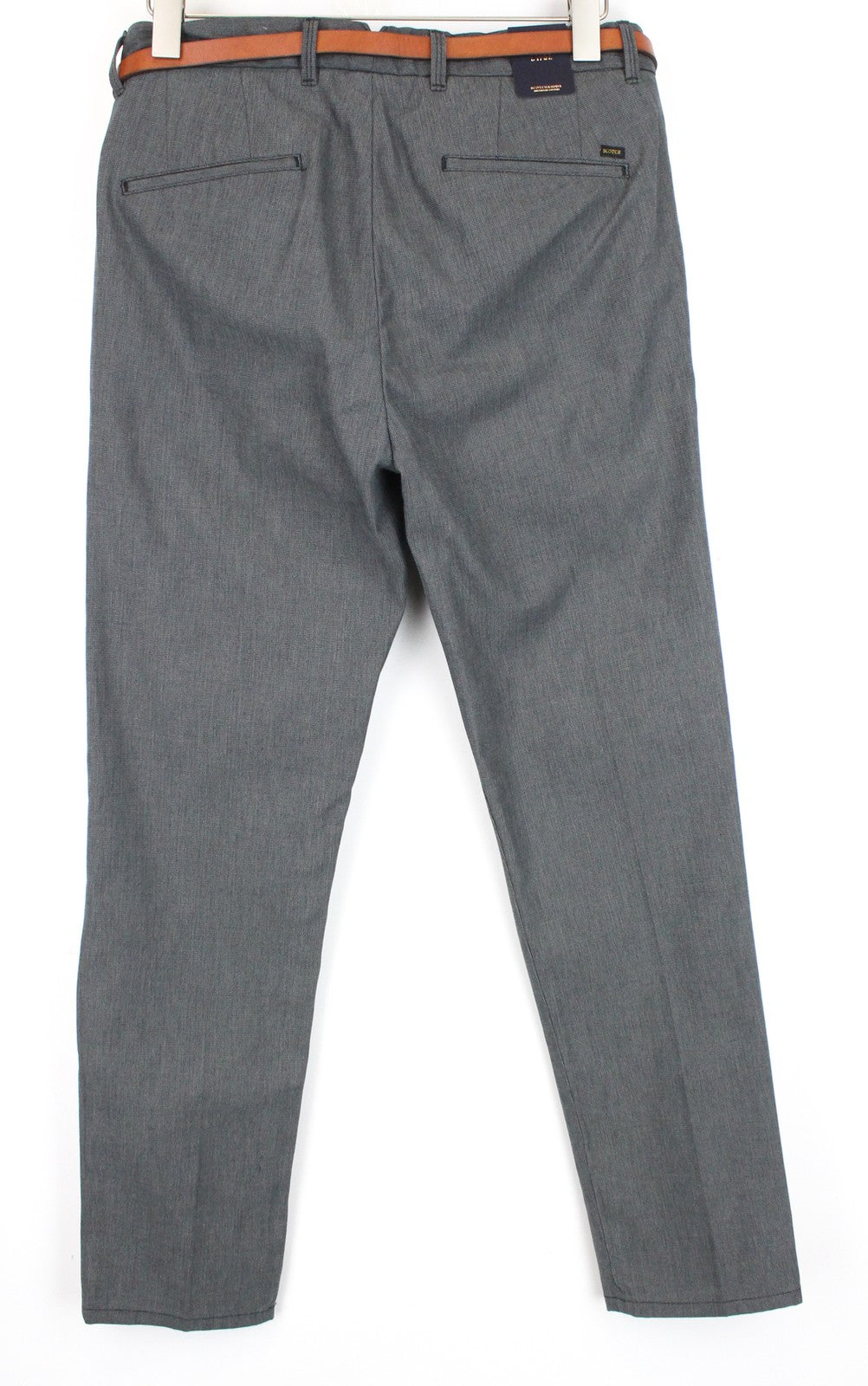 SCOTCH & SODA Stuart W31/L32 Men's Slim Cotton Trousers Grey Pleated Belted