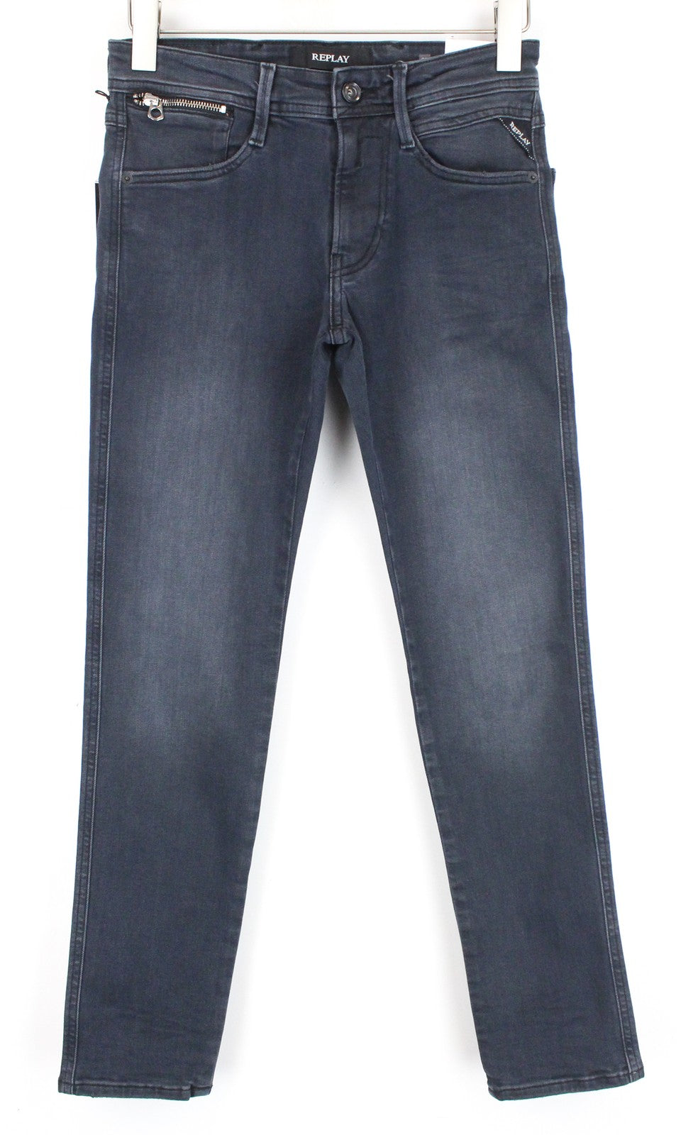 REPLAY Anbass Men W27/L30 Slim Fit Grey Blue Washed Denim Cotton Stretch Jeans