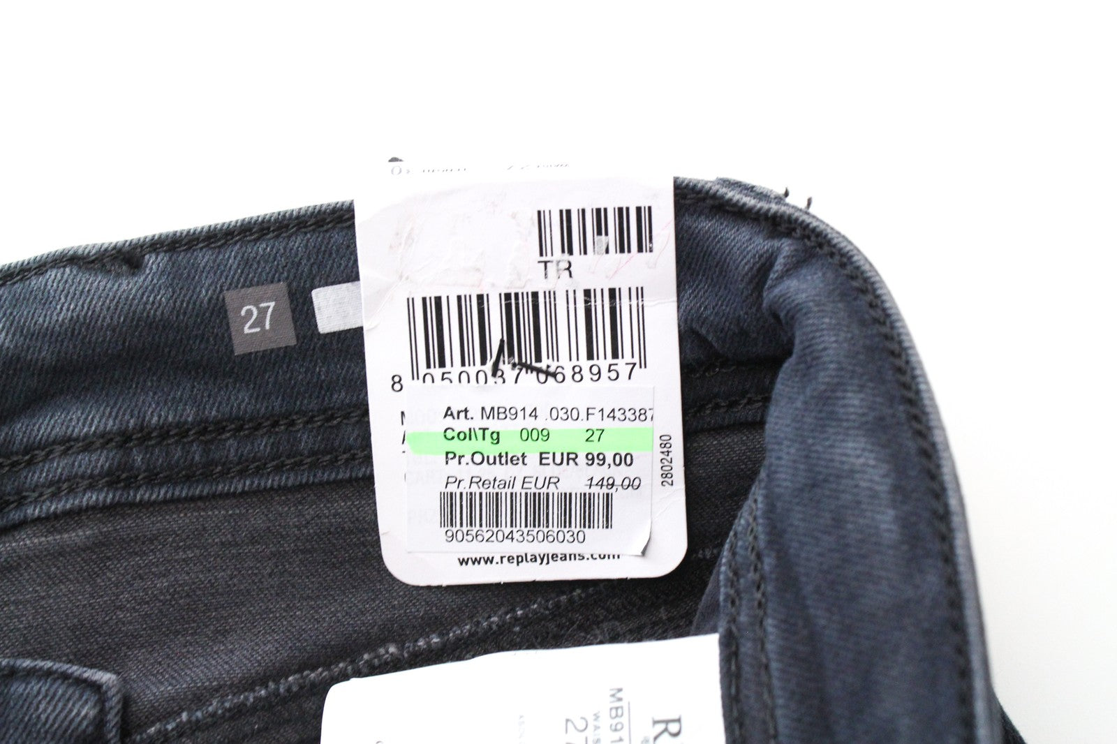 REPLAY Anbass Men W27/L30 Slim Fit Grey Blue Washed Denim Cotton Stretch Jeans