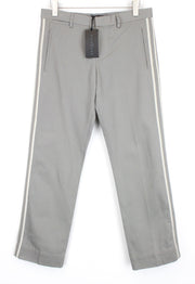 JOHN RICHMOND Men's Trousers 48 Cotton Grey Pleated Pants with Side Stripes