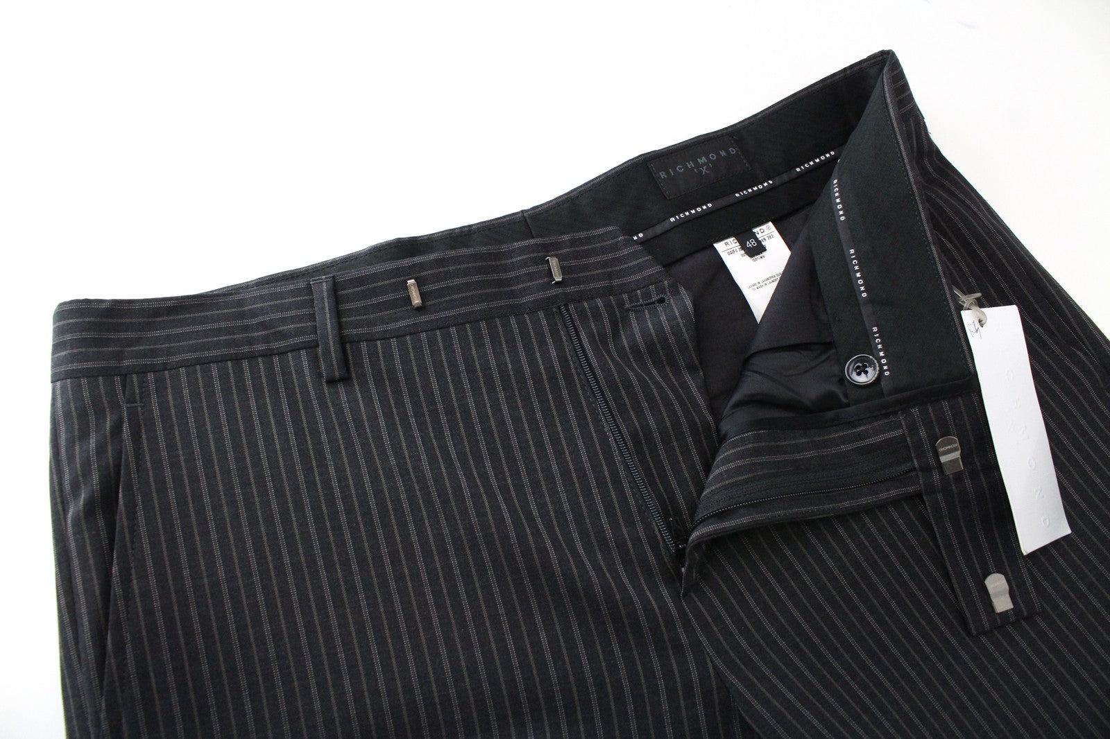 RICHMOND Men's Wool Trousers 48 Grey Striped Patterned Formal Classic Look