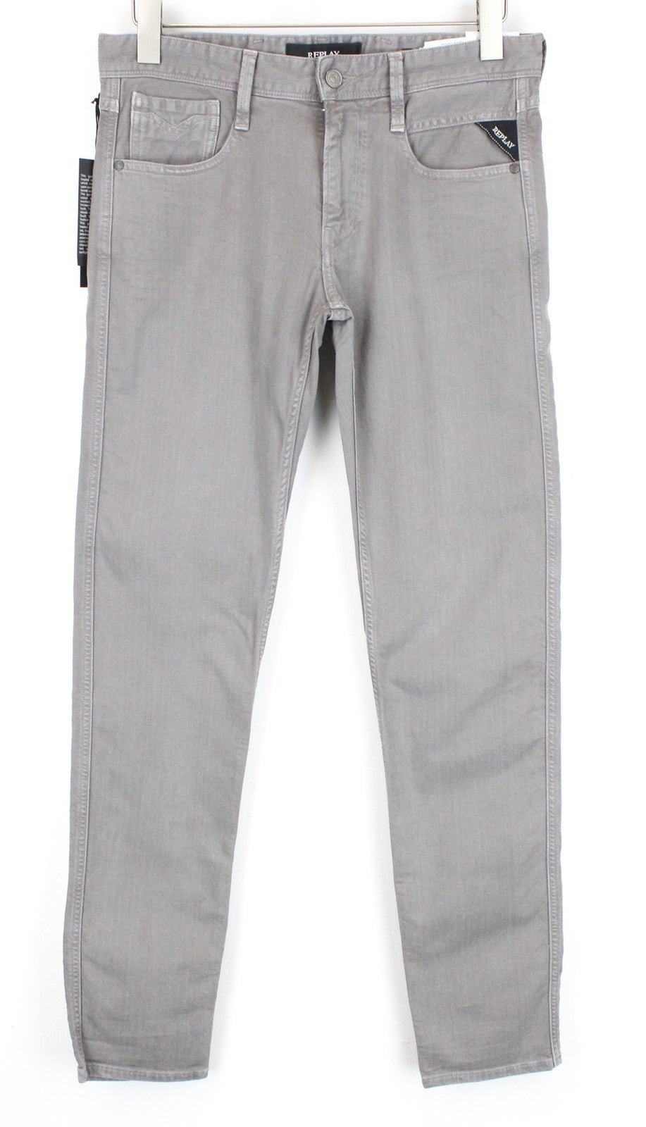 REPLAY Anbass W29/L30 vyriški ploni medvilniniai tamprūs pilki laisvalaikio džinsai su 5 kišenėmis 